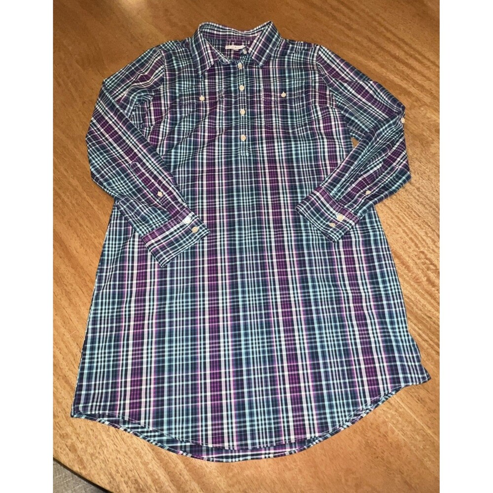 Peter Millar Women’s Shirt Dress‎ Size Large 1/4 Button Purple Plaid Long Sleeve